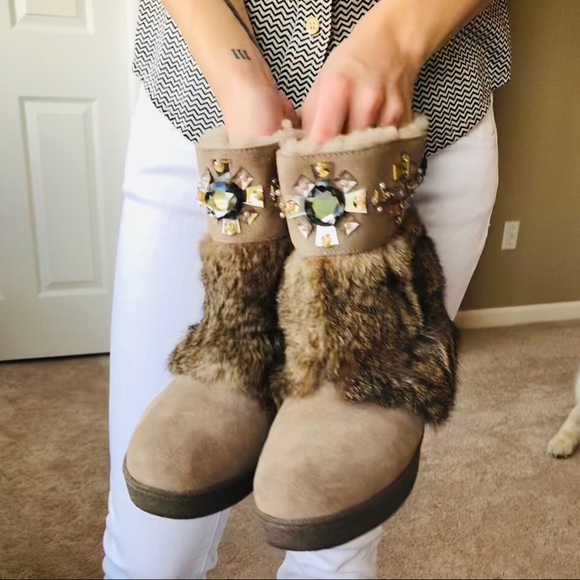 Tory Burch Curran Embellished Fur Boots - Picture 4 of 7